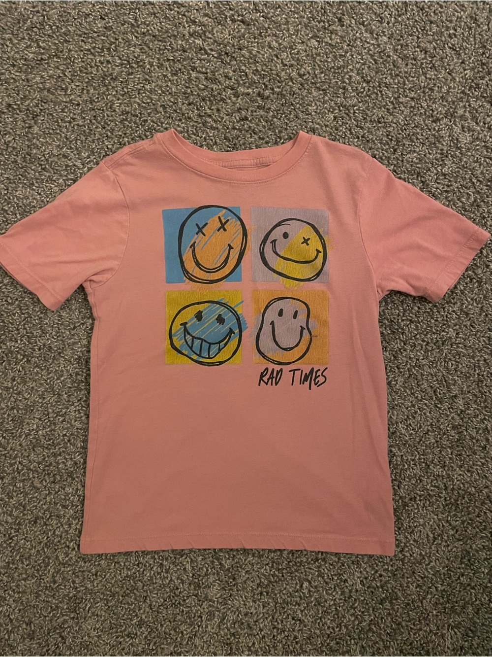 Wonder Nation Pink Short-Sleeve Tee with Multicolor Smiley Graphic